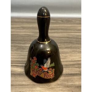 Lipco Black Metallic Painted New York Souvenir Ceramic Bell 4.5 x 2.75" Vintage